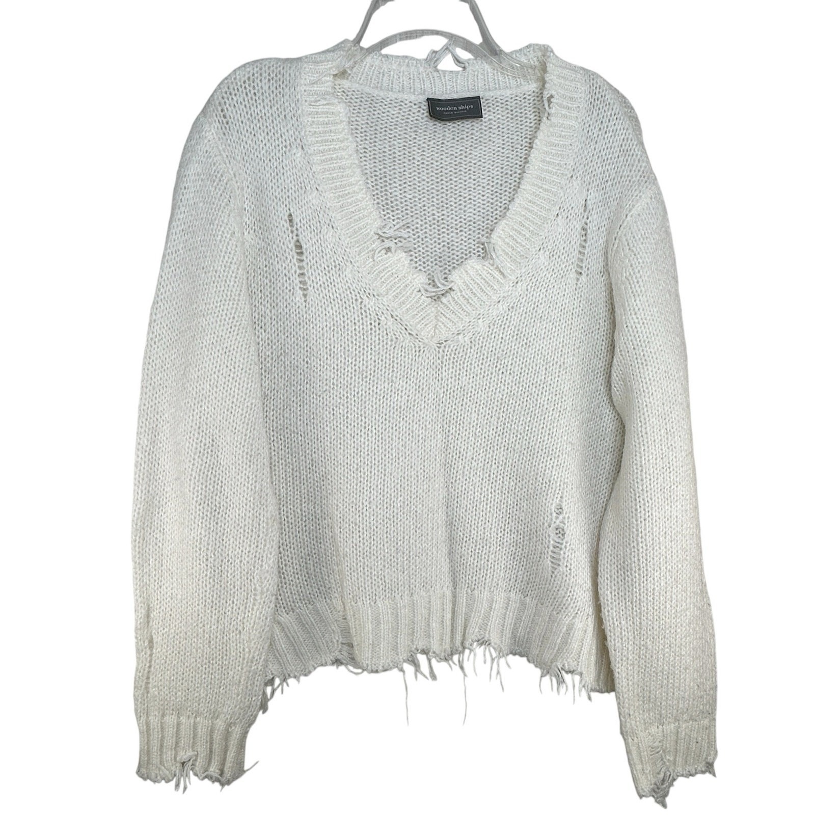 Wooden Ships Womens Destructed Ivory Sweater Size M L Mohair Wool Thrashed
